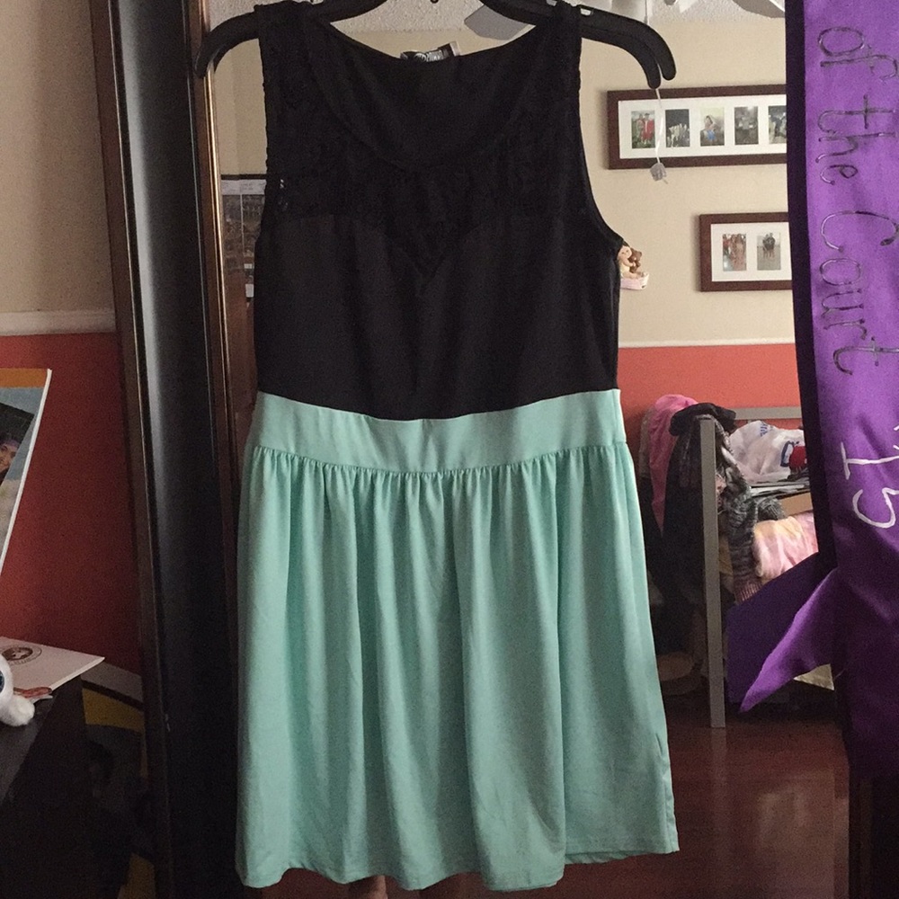Black + baby blue cocktail dress